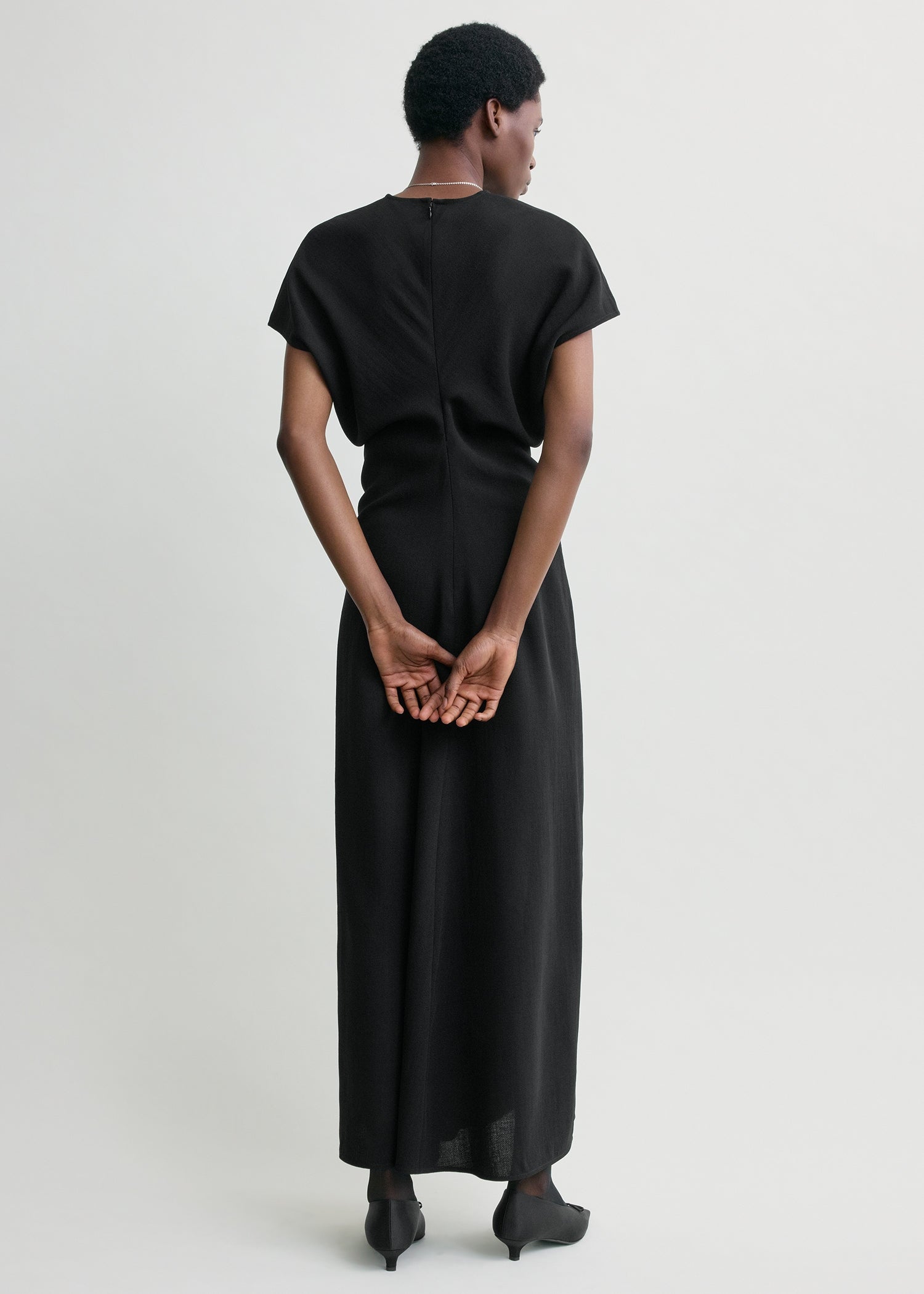 Slouch waist wool dress black