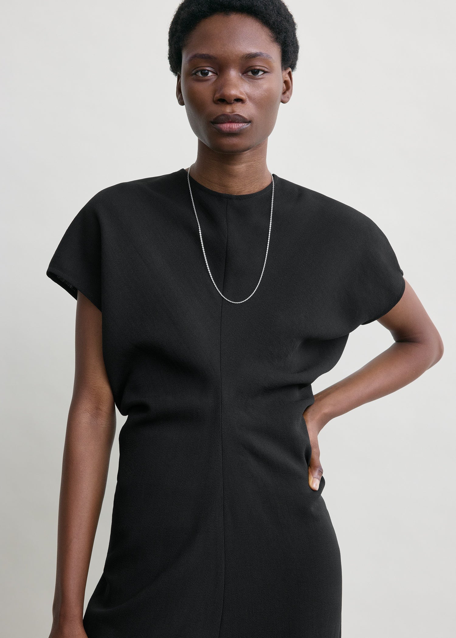 Slouch waist wool dress black