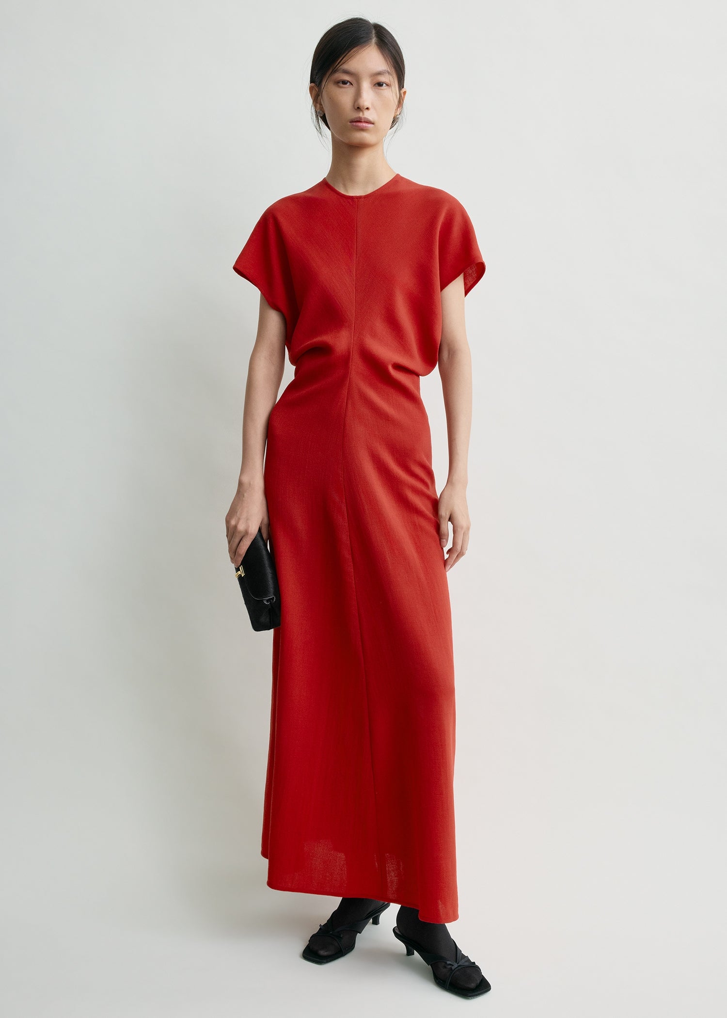 Slouch waist wool dress poppy
