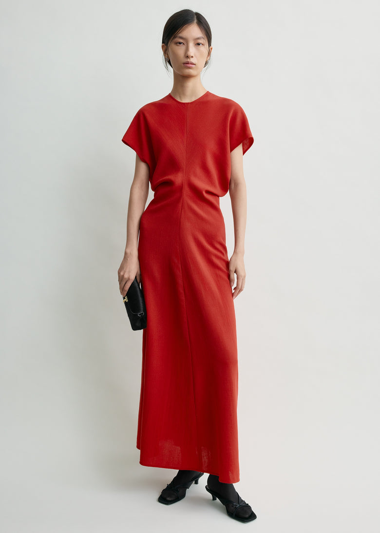 Slouch waist wool dress poppy