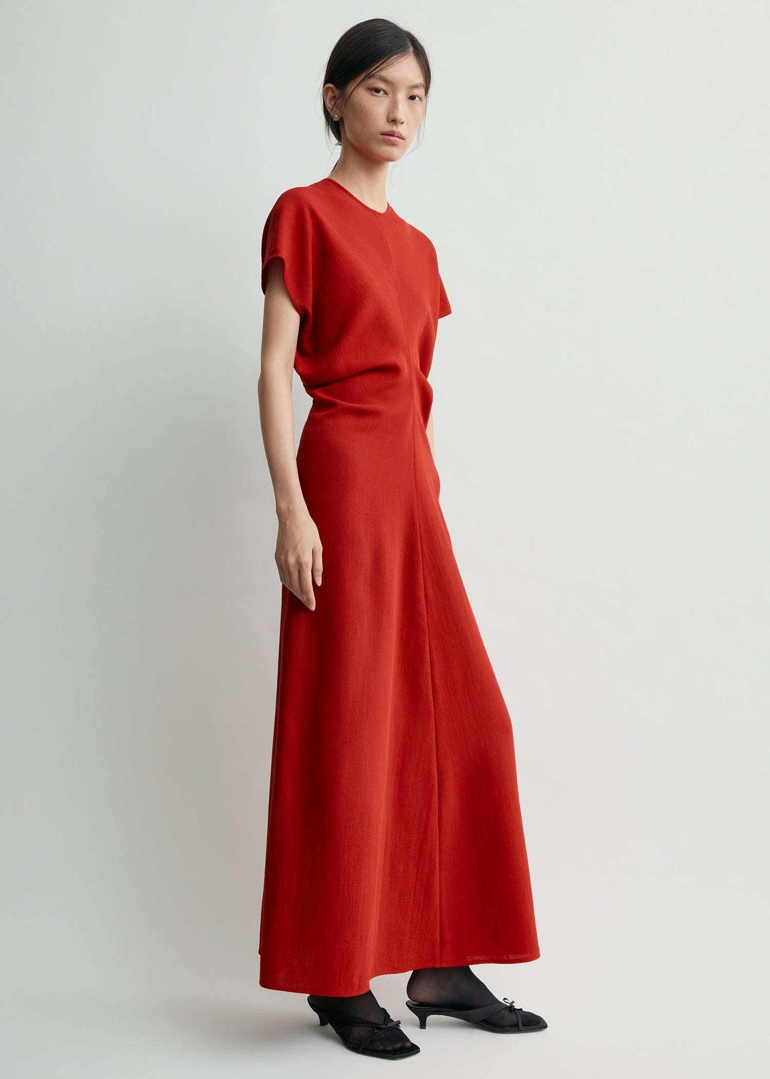 Slouch waist wool dress poppy