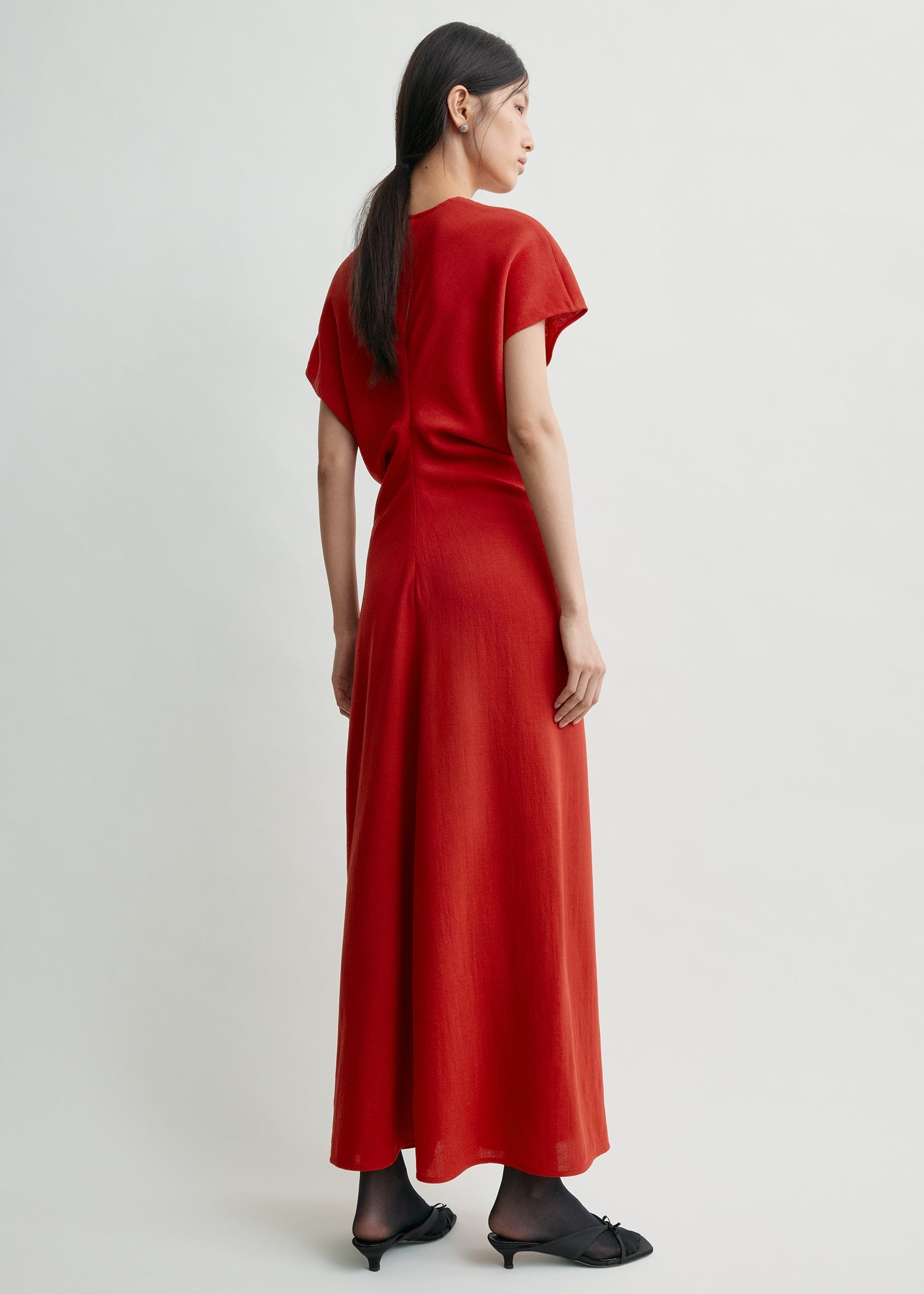 Slouch waist wool dress poppy