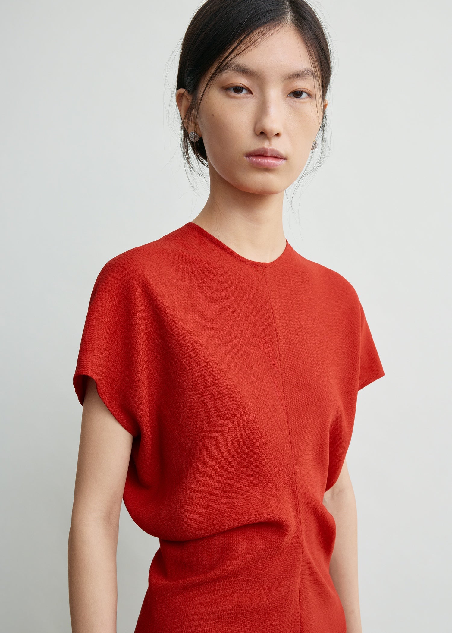 Slouch waist wool dress poppy