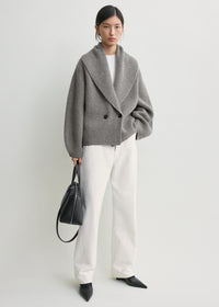 Shawl-lapel cardigan mid grey