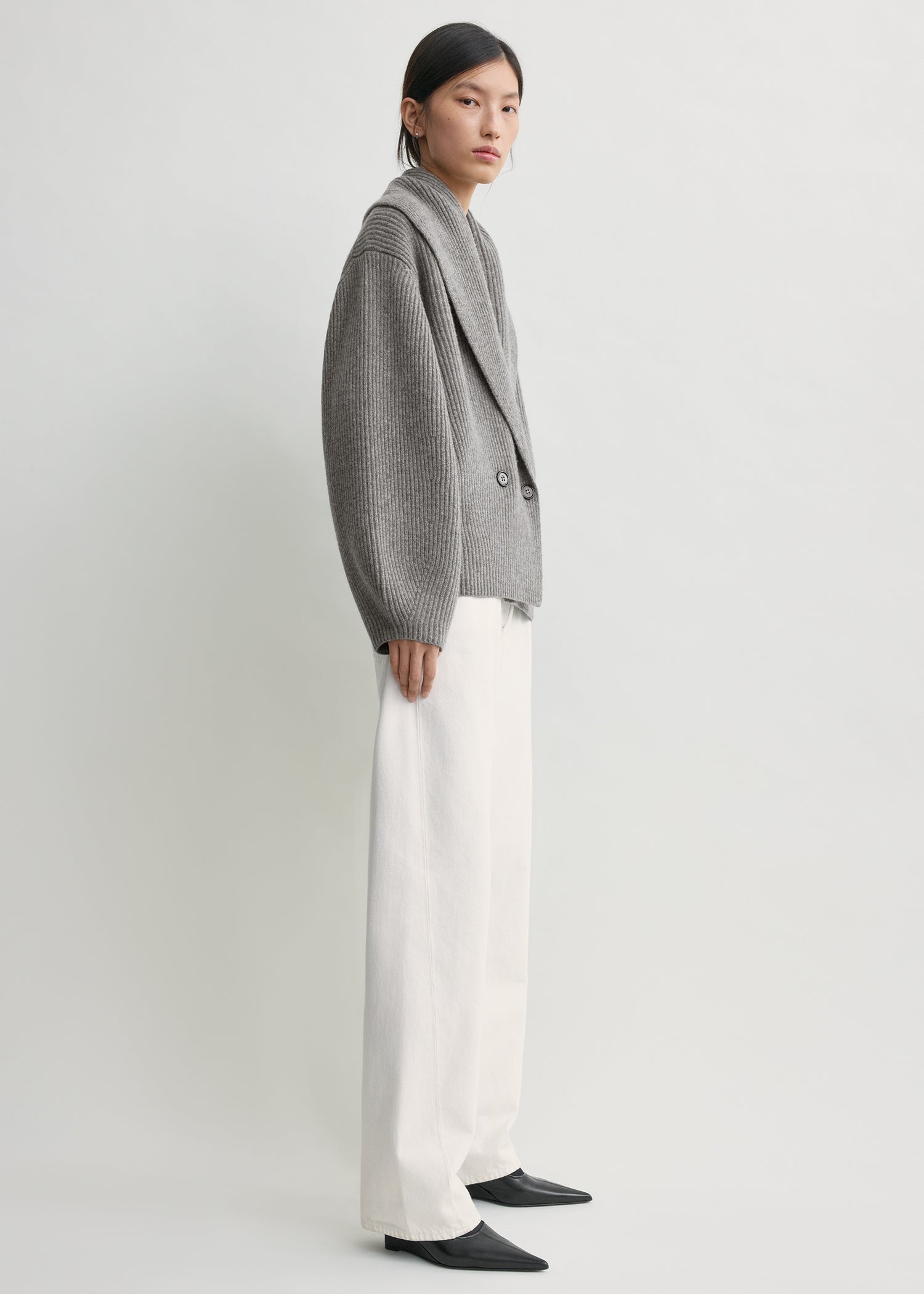 Shawl-lapel cardigan mid grey