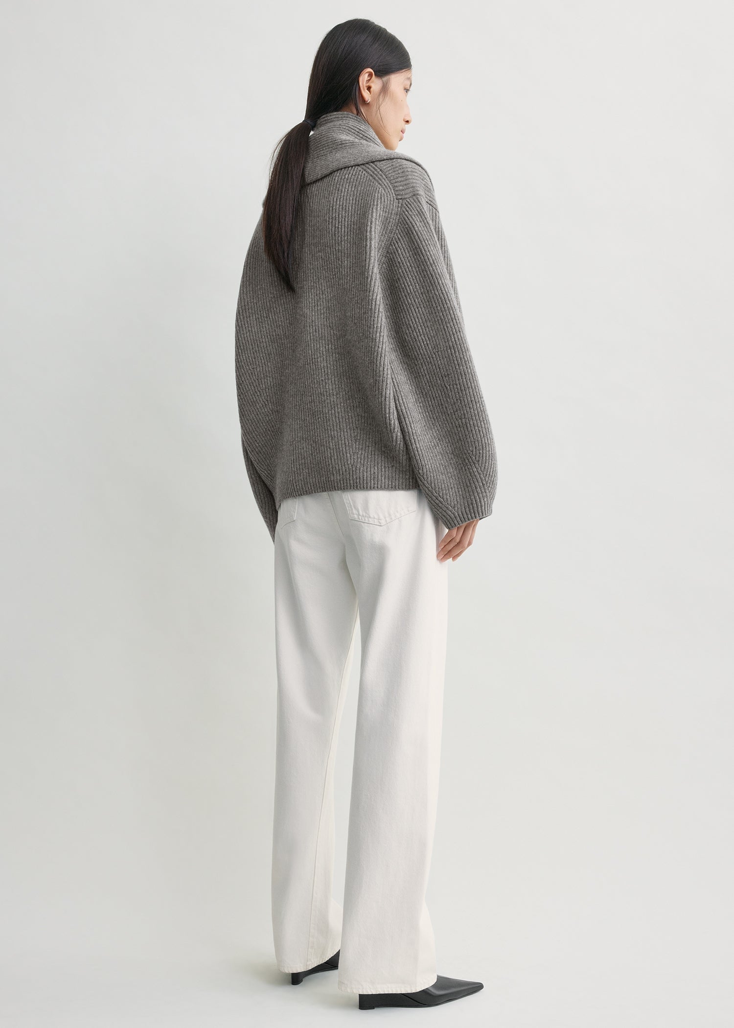 Shawl-lapel cardigan mid grey