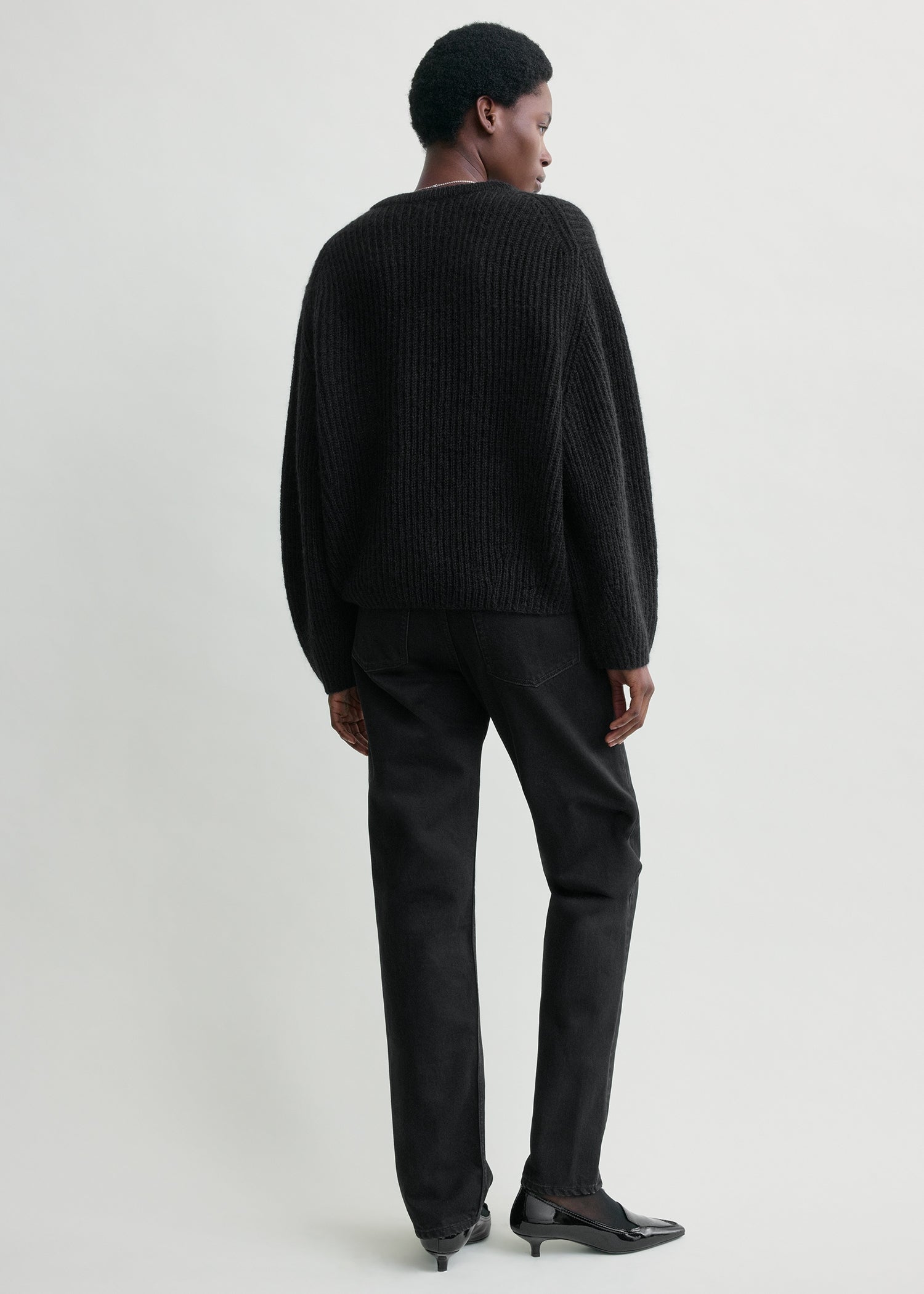 Mohair blend rib knit black