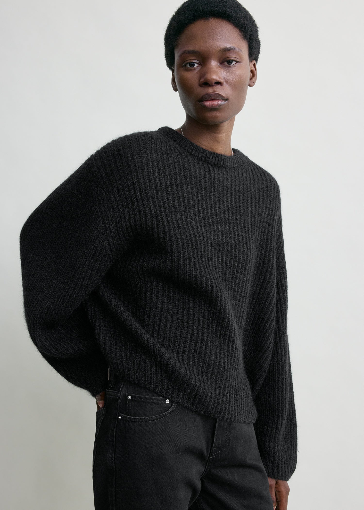 Mohair blend rib knit black