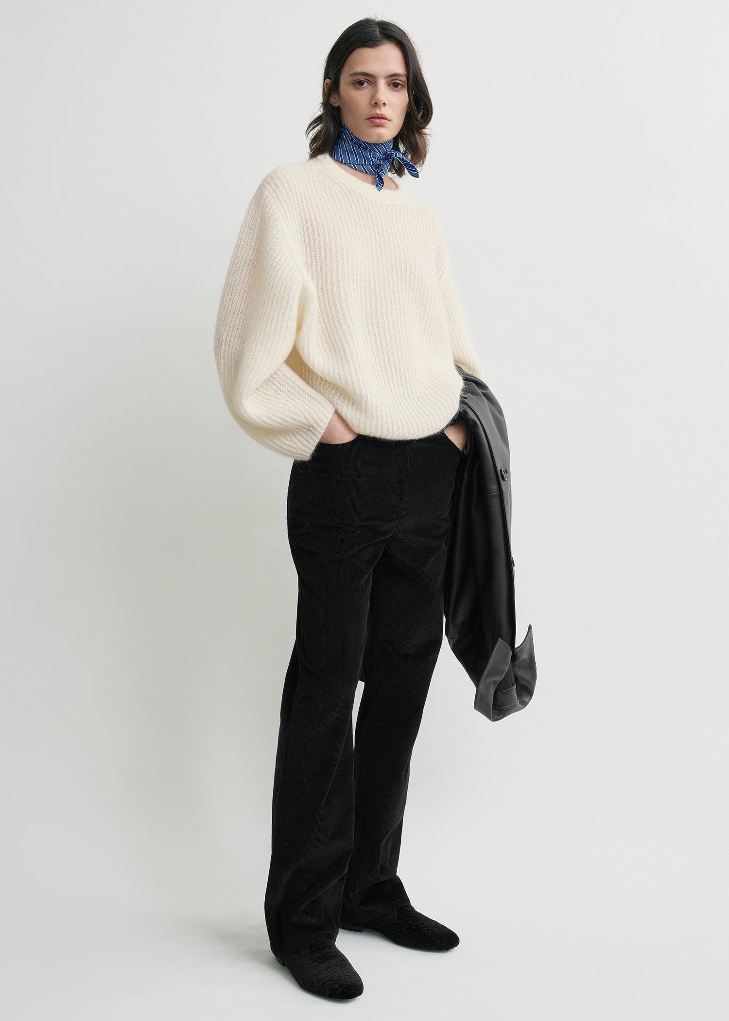 Mohair blend rib knit ecru