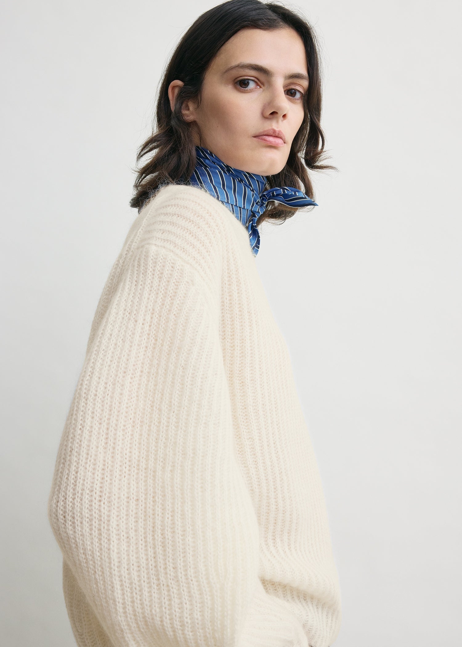 Mohair blend rib knit ecru
