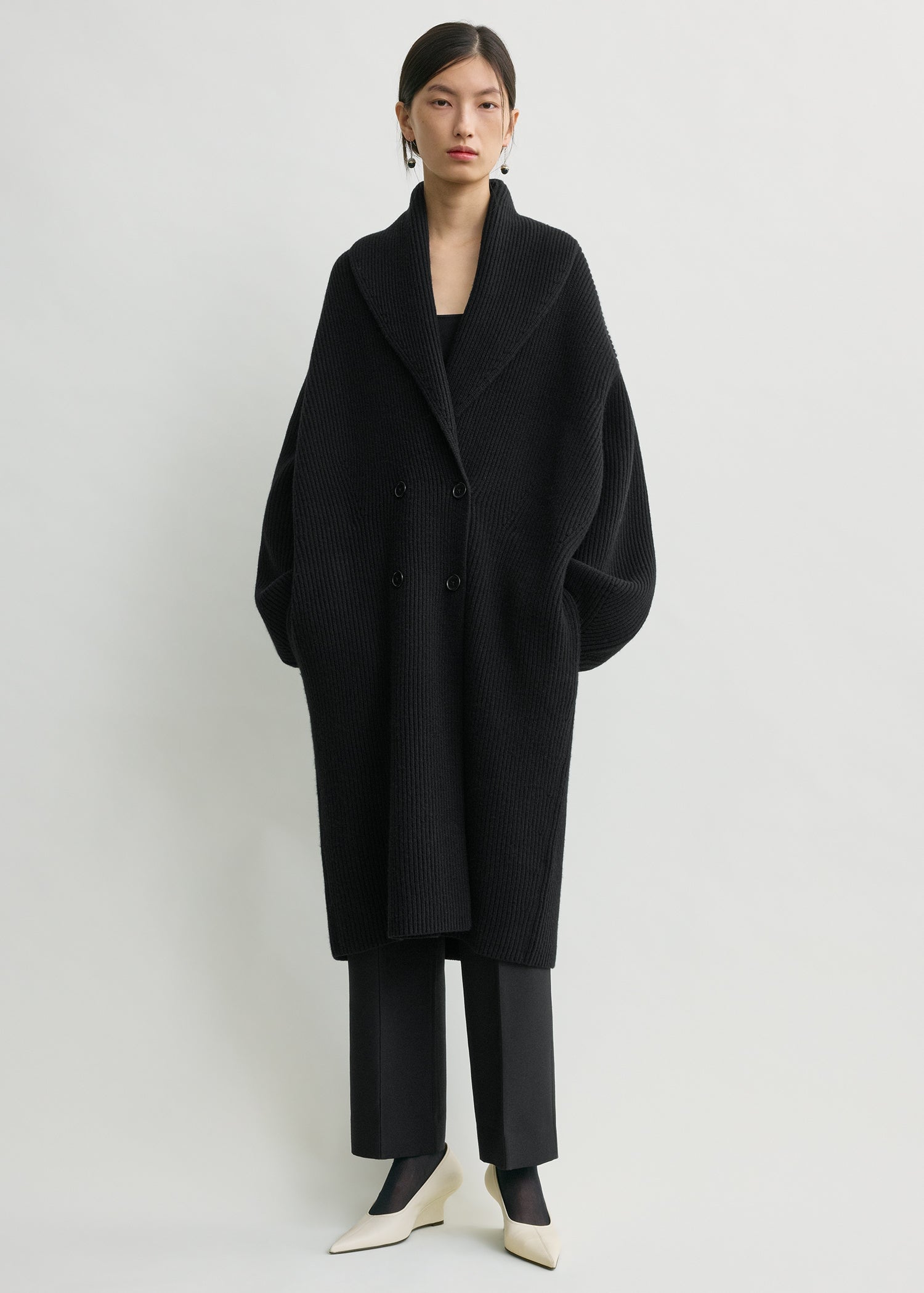 Long shawl-lapel cardigan black