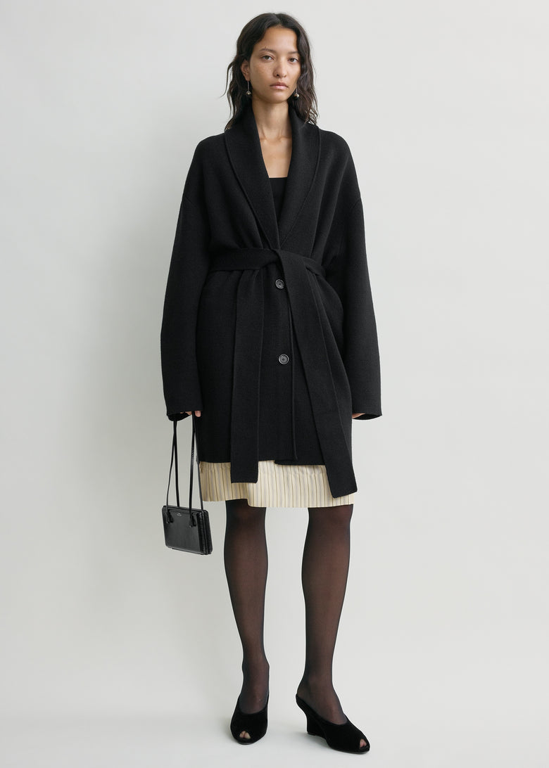 Shawl-lapel robe black petite