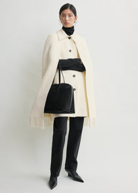 Fringe cape coat winter white