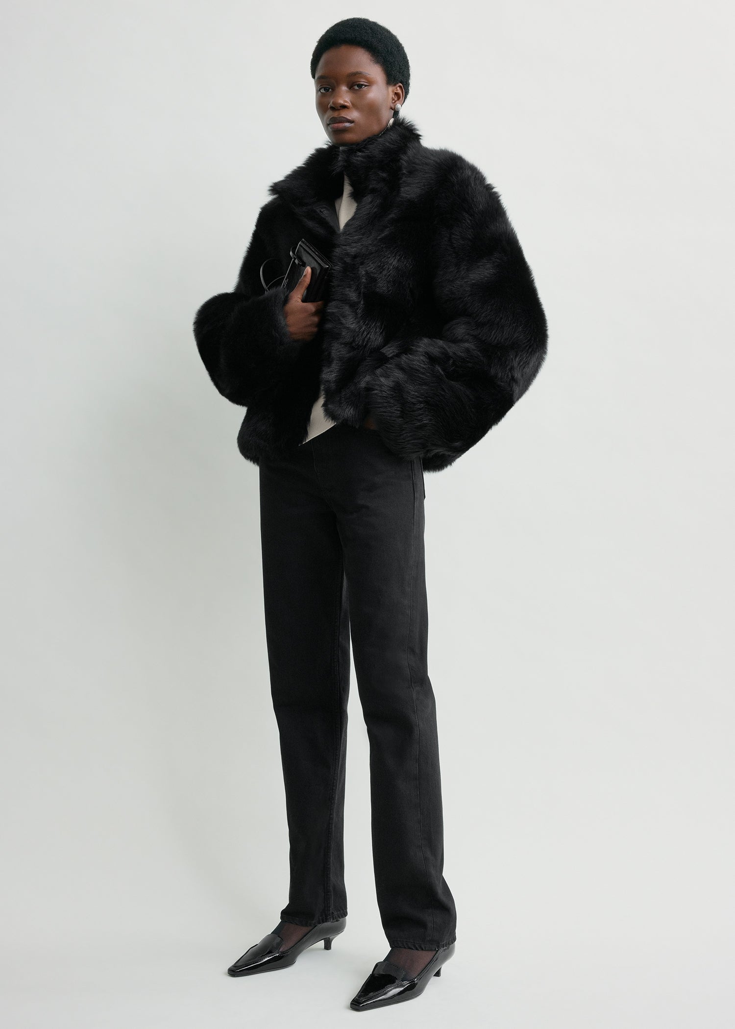 Silky shearling jacket black