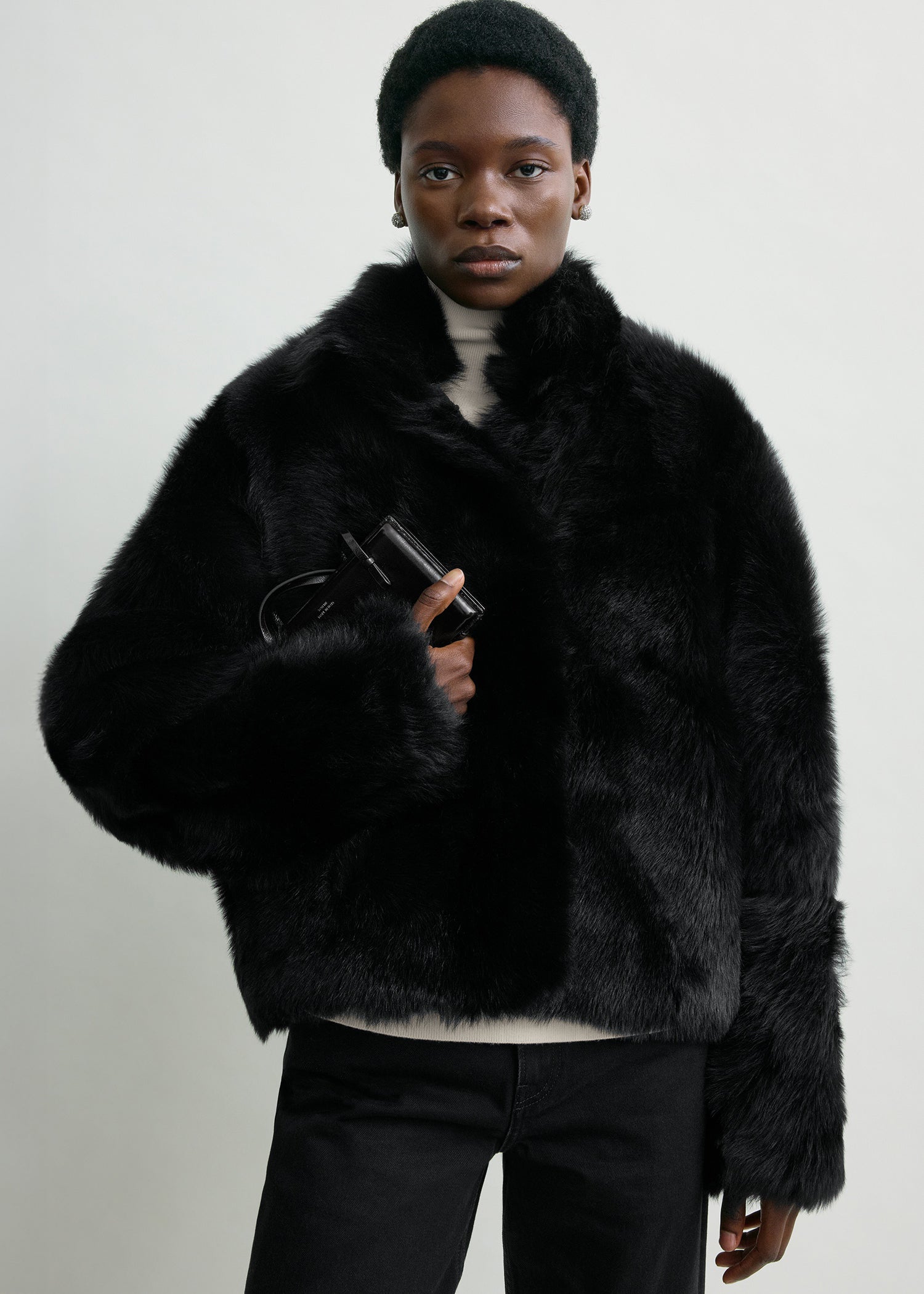 Silky shearling jacket black