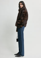 Silky shearling jacket dark brown