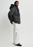 Cinched puffer jacket black