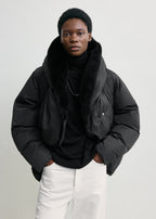 Cinched puffer jacket black