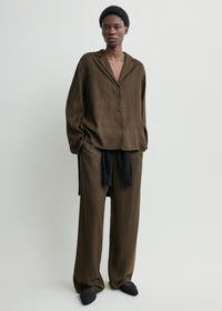 Monogram flannel pj top dark brown