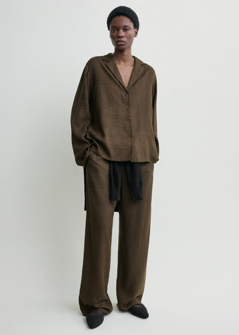 Monogram flannel pj top dark brown