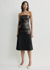 Strapless croco-embossed pocket top dark brown