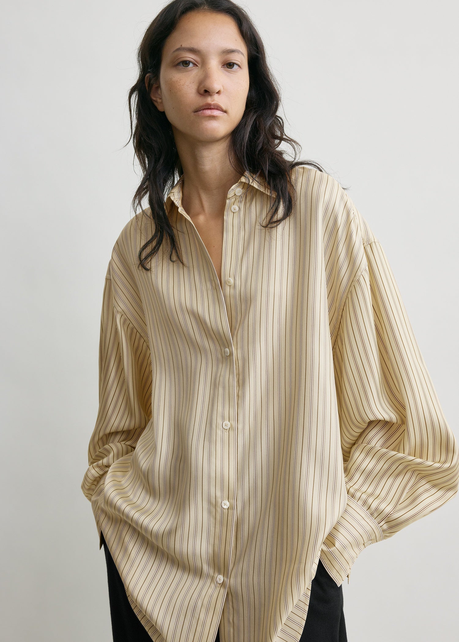 Oversized striped shirt beige/brown