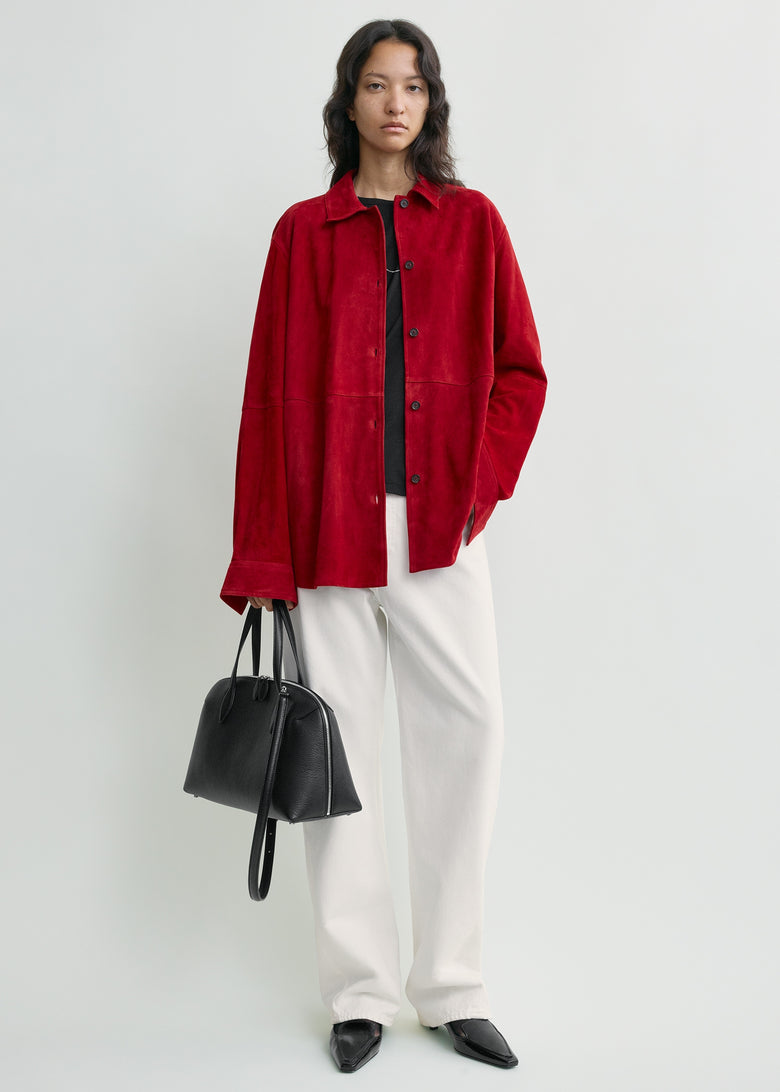 Soft suede overshirt poppy