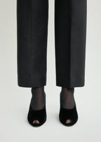 Peep-toe velvet wedge mules black