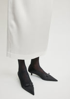 Bow satin kitten pumps black