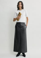 Grained-leather straight skirt black