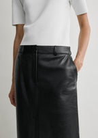Grained-leather straight skirt black