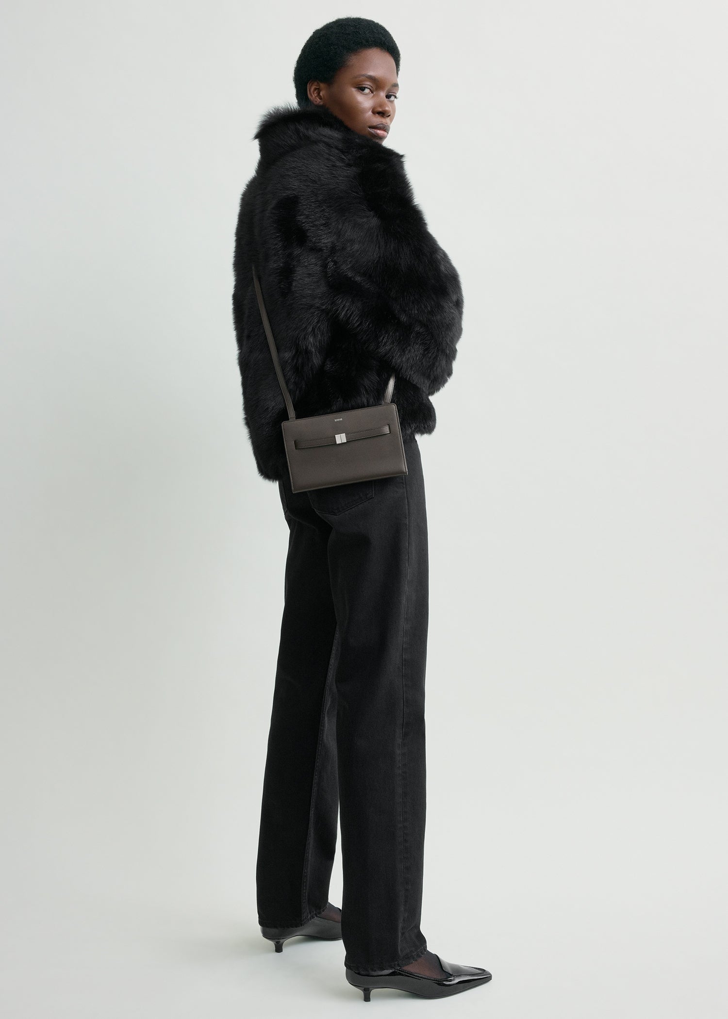 Belted leather crossbody bark