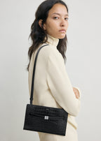 Belted croco-embossed crossbody black