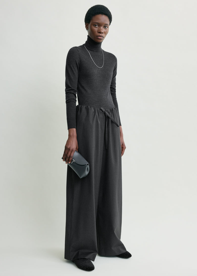 Drawstring dinner trousers charcoal melange petite