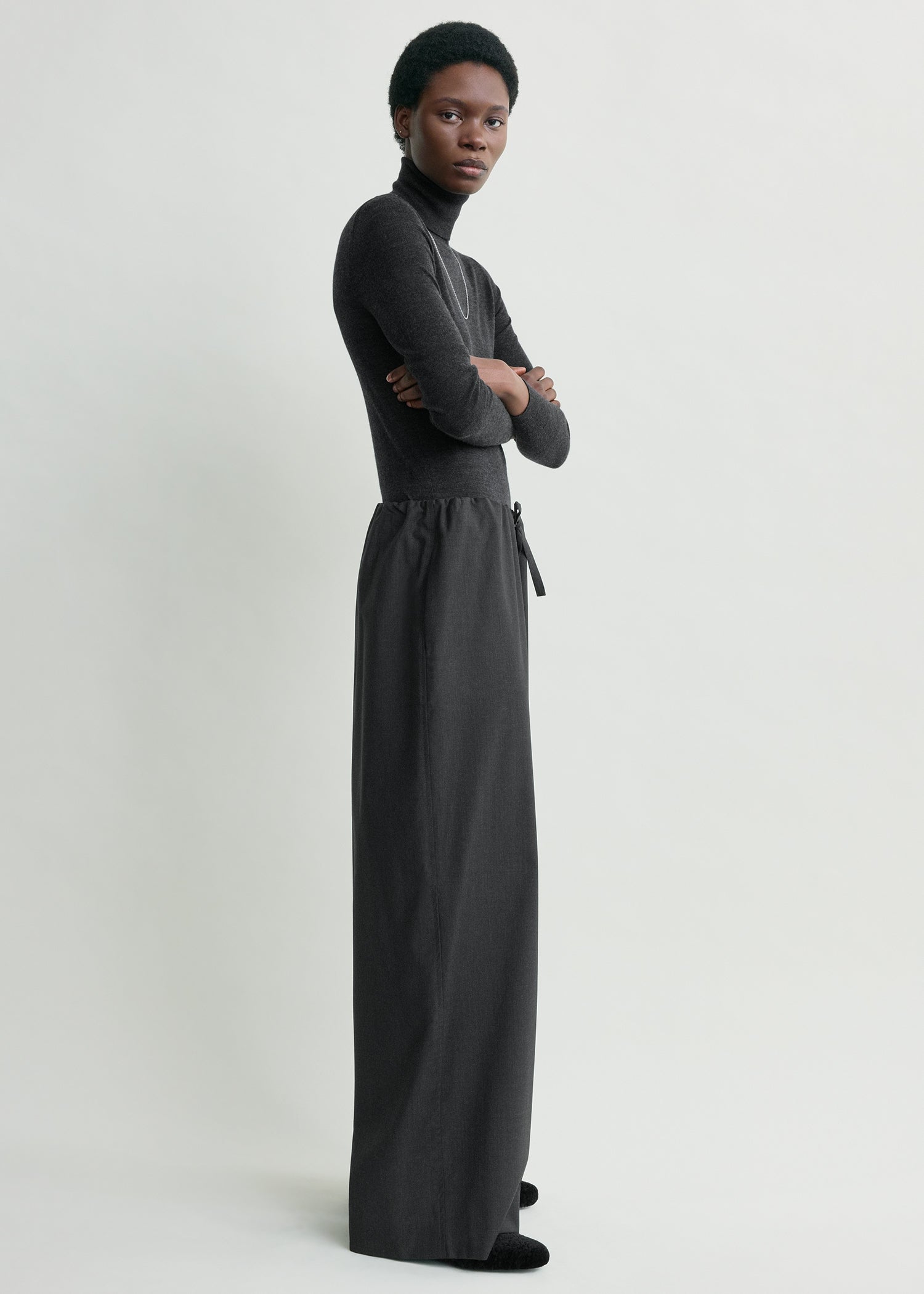 Drawstring dinner trousers charcoal melange