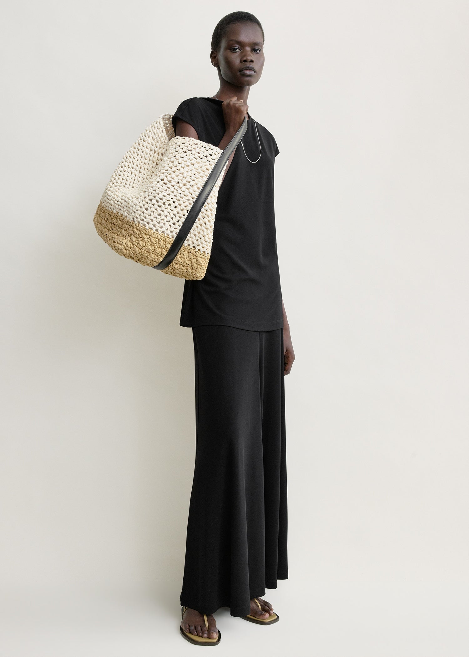 Belted paper tote ecru/vanilla