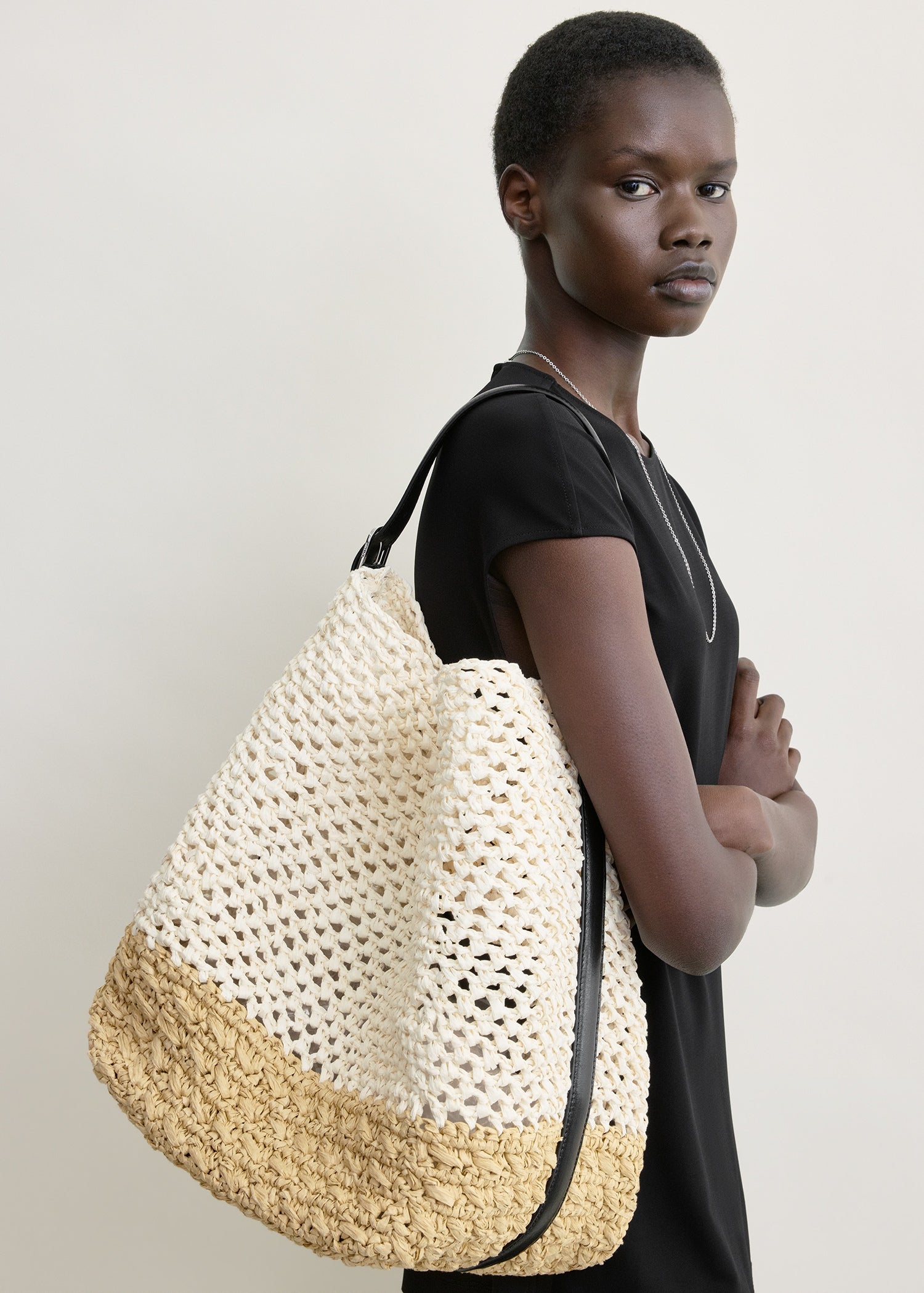 Belted paper tote ecru/vanilla