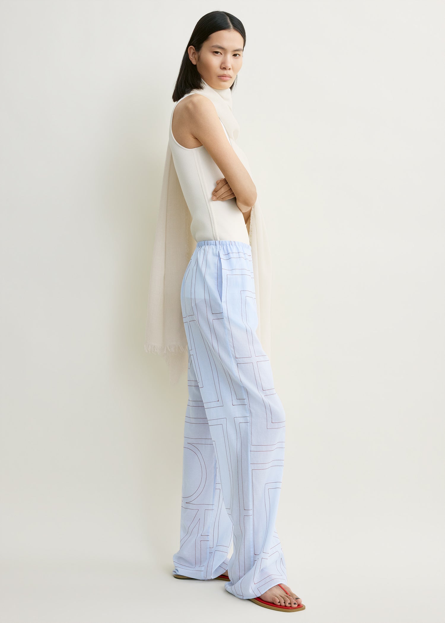 Monogram cotton-blend pj bottoms sky
