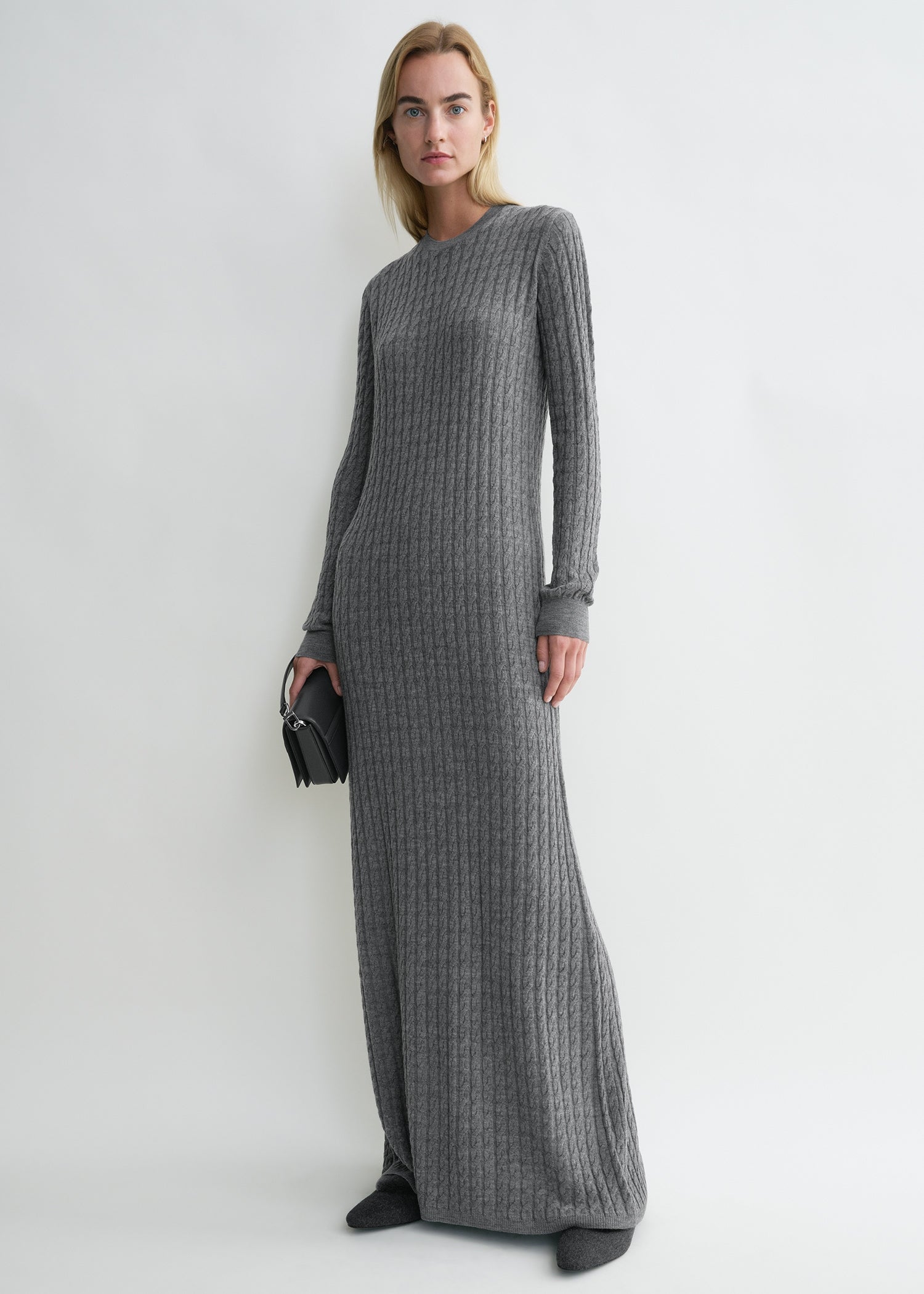 Grey Jumper Dresses For Ladies High-Neck Knee-Length Jumper Dress