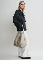 Belted suede tote desert