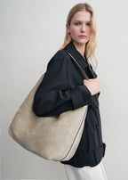 Belted suede tote desert