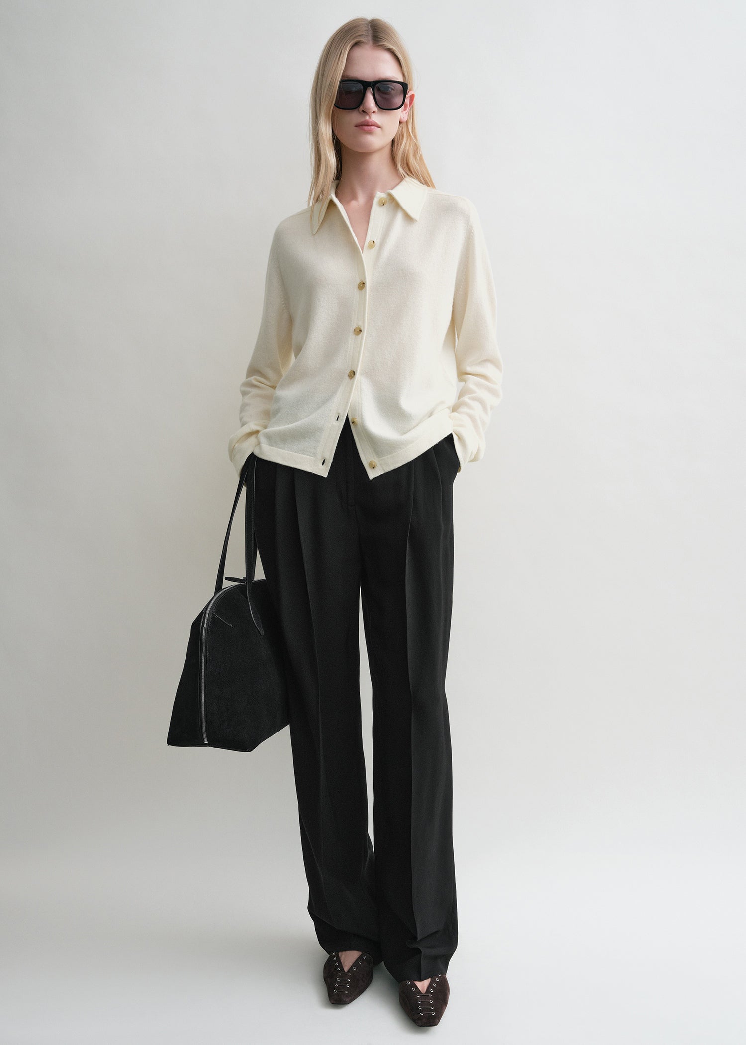 Raglan-sleeve cashmere cardigan talc