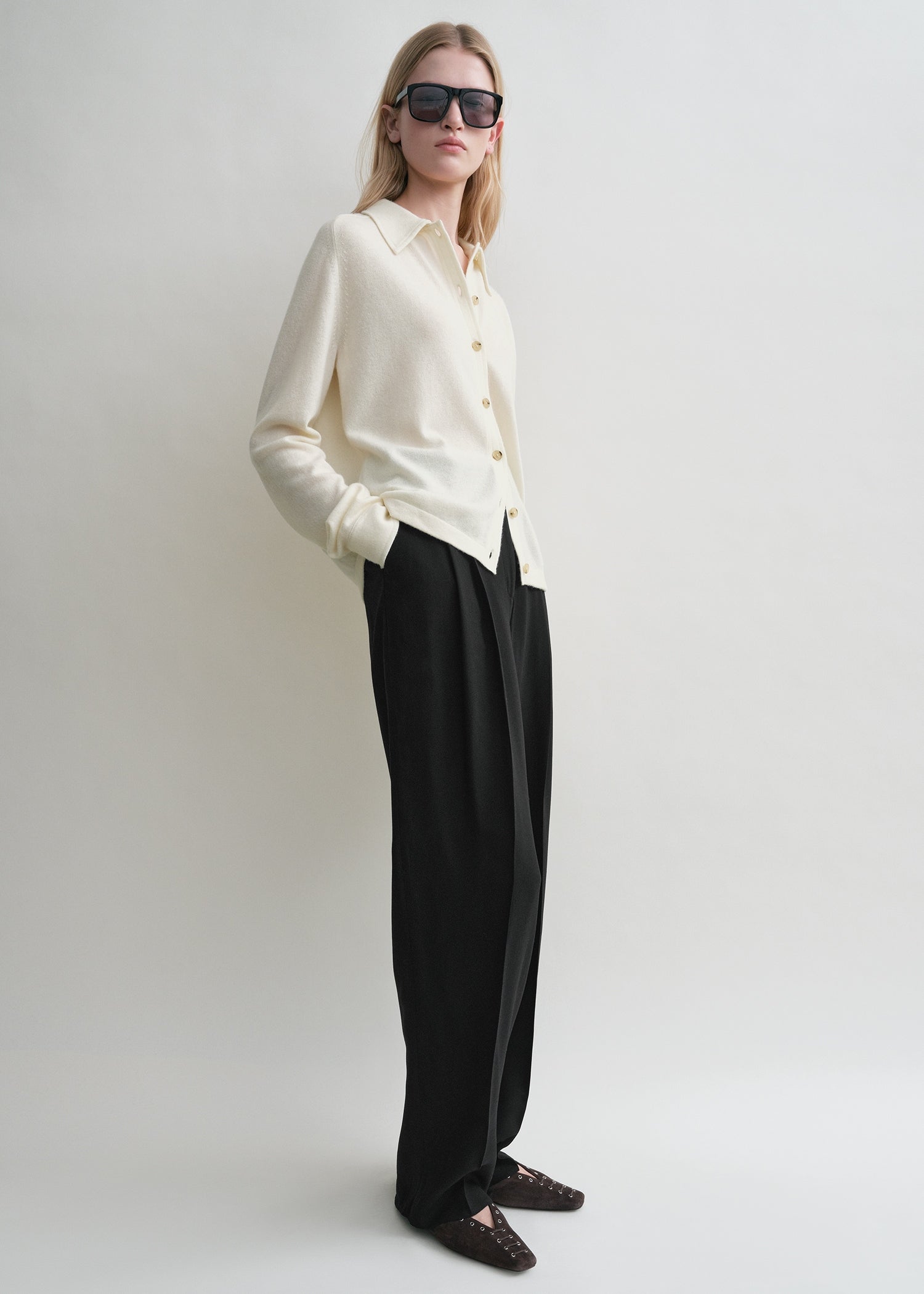 Raglan-sleeve cashmere cardigan talc