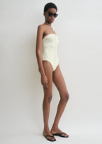 Monogram strapless swimsuit ecru/straw