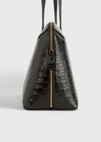 Croco-embossed day tote dark chocolate