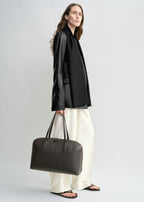 Grained-leather day tote dark chocolate