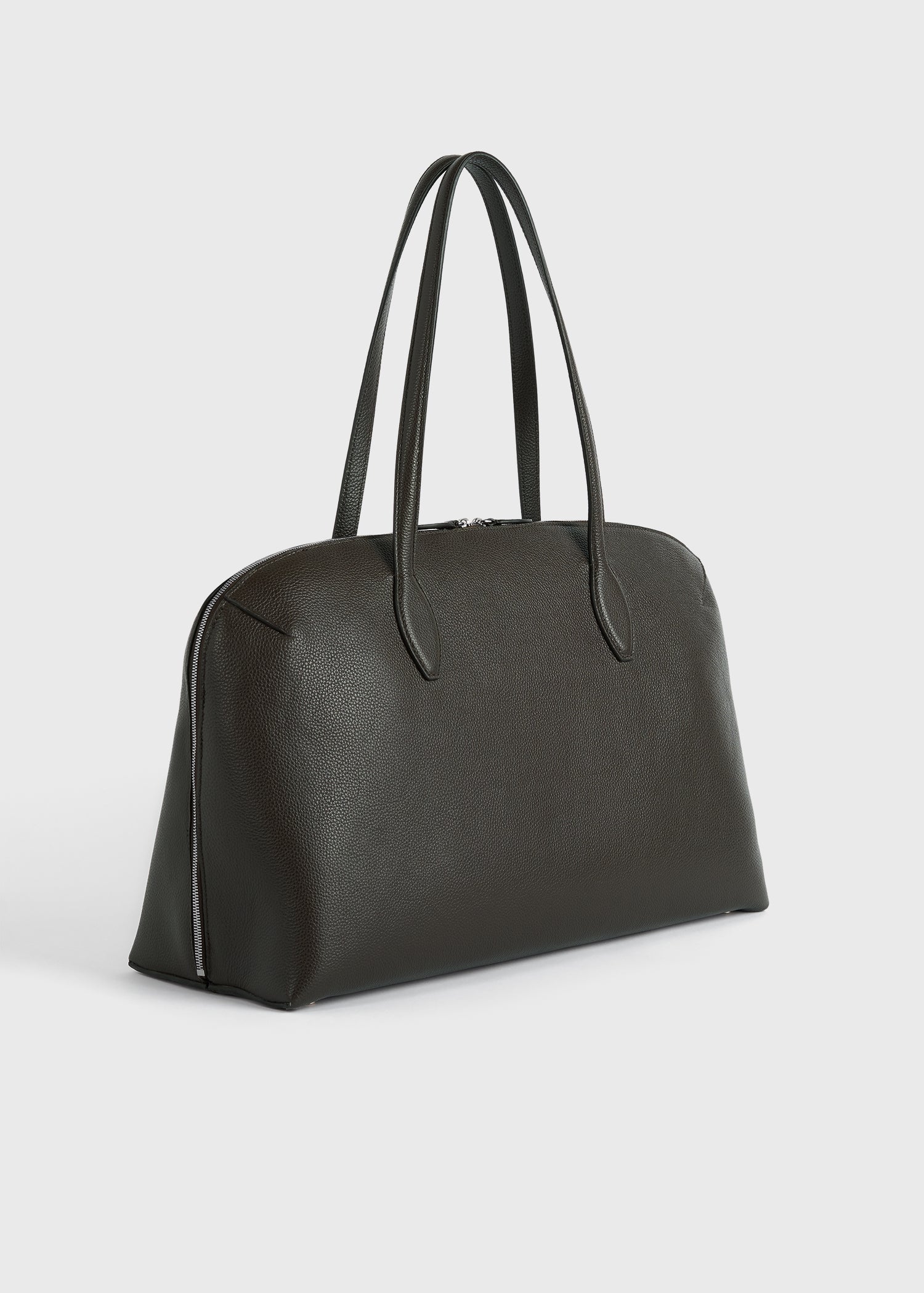 Grained-leather day tote dark chocolate