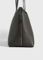 Grained-leather day tote dark chocolate