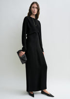 Long-sleeve slouch waist dress black petite