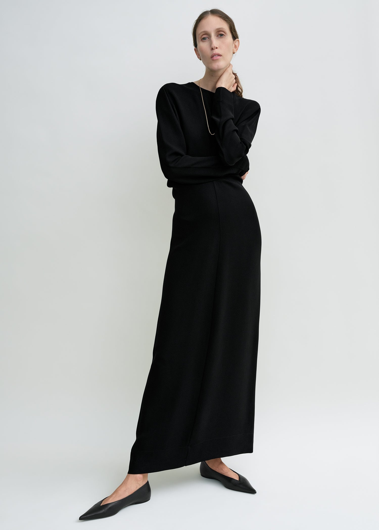 Long-sleeve slouch waist dress black petite